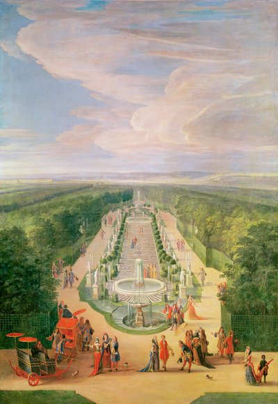 Perspektivische Ansicht des Hains von der Galerie des Antiken in Versailles, 1688 von Jean Baptiste Martin
